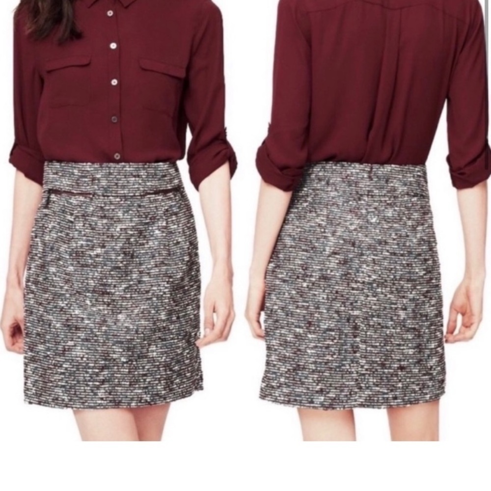 Ann Taylor LOFT Gray Red Tweed Front Pocket Lined Mini Skirt Size 10 Curvy
